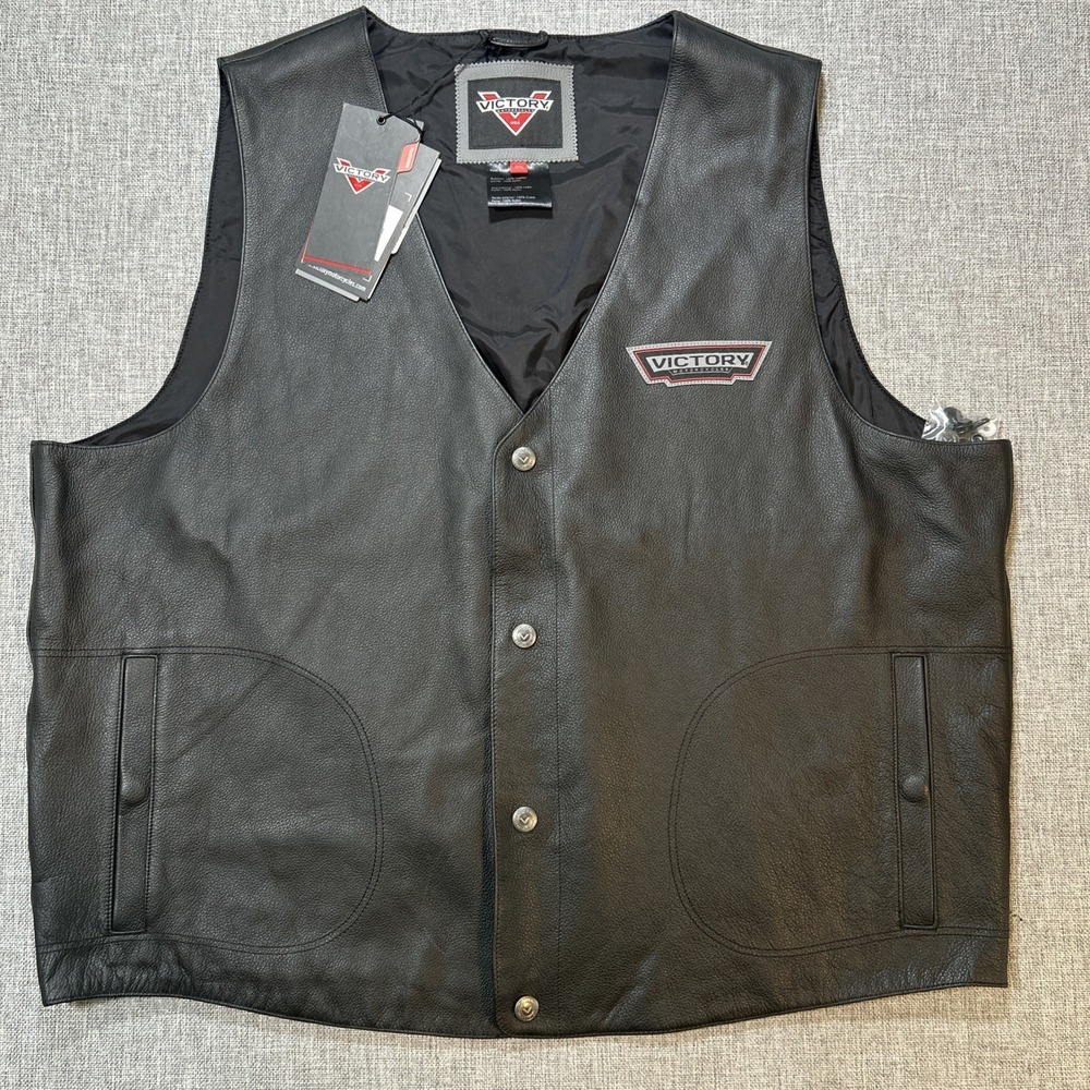 NEW Men's Victory Motorcycles Leather Riding Borderland Vest Size 2XL NWT Black